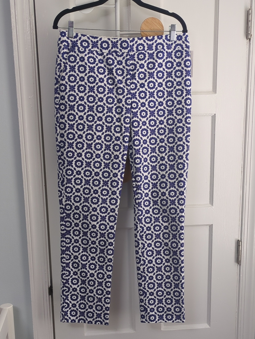 Boden Navy and White Floral Geometric Chinos